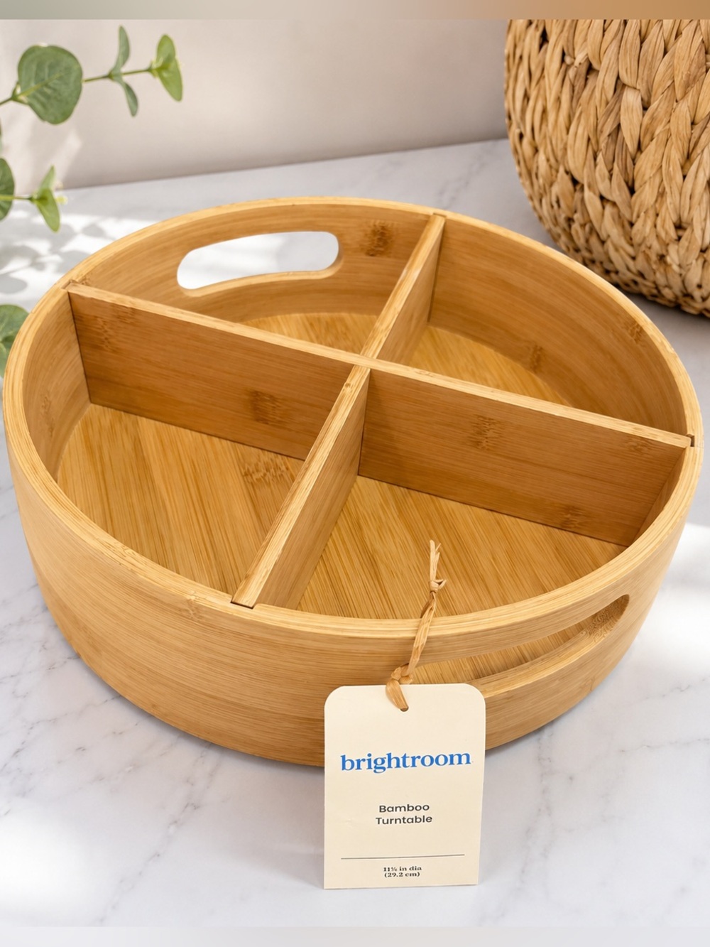 New Brightroom Bamboo 4 Compartment Lazy Susan Turntable with Dividers
Round bam